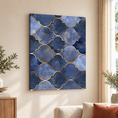 Blue Color Shades Mystic Marble Style Pattern With Gold Lines | Abstract Signature Artwork #00702