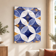 Blue & Beige Marble Style Pattern With Gold Shades | Abstract Signature Artwork #00703
