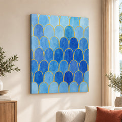 Beautiful Blue Shades Artwork With Golden Lines | Abstract Fashion Artwork #00706