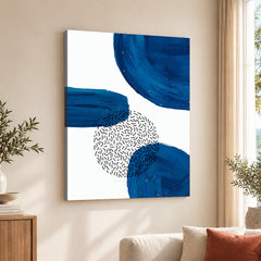 Black Lines Over Blue Paint Strokes With White Background | Abstract Office Artwork #0071