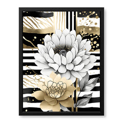 Gold & Grey Folwers With Colorful Background | Abstract Floral Artwork #0072