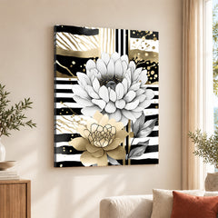 Gold & Grey Folwers With Colorful Background | Abstract Floral Artwork #0072