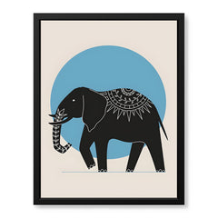 Elephant With Beautiful Art Over Blue & Beige Background | Abstract Animal Artwork #0075