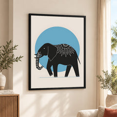 Elephant With Beautiful Art Over Blue & Beige Background | Abstract Animal Artwork #0075