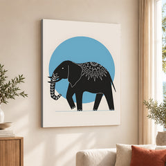 Elephant With Beautiful Art Over Blue & Beige Background | Abstract Animal Artwork #0075