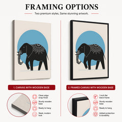 Elephant With Beautiful Art Over Blue & Beige Background | Abstract Animal Artwork #0075