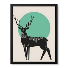 Deer With Beautiful Art Over Green & Beige Background | Abstract Animal Artwork #0076