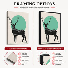 Deer With Beautiful Art Over Green & Beige Background | Abstract Animal Artwork #0076