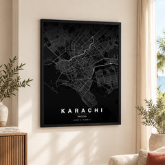 Karachi Black & White Map - Minimalist City Map Series | Signature Artwork #00788