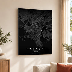 Karachi Black & White Map - Minimalist City Map Series | Signature Artwork #00788