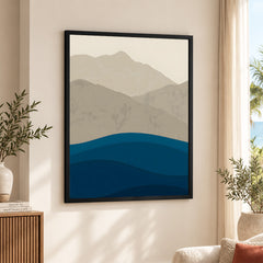 Grey & Blue Mountains Over Sea Abstract Design | Abstract Office Artwork #0079