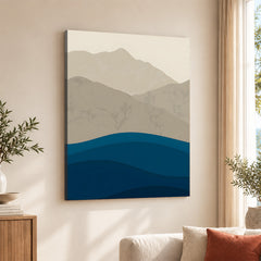 Grey & Blue Mountains Over Sea Abstract Design | Abstract Office Artwork #0079