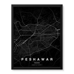 Peshawar Black & White Map - Minimalist City Map Series | Signature Artwork #00793
