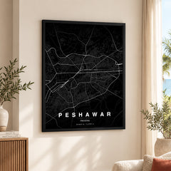 Peshawar Black & White Map - Minimalist City Map Series | Signature Artwork #00793