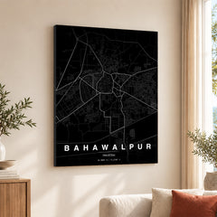 Bahawalpur Black & White Map - Minimalist City Map Series | Signature Artwork #00798