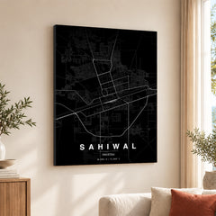 Sahiwal Black & White Map - Minimalist City Map Series | Signature Artwork #00799