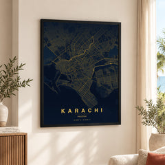 Karachi Navy & Gold Map - Minimalist City Map Series | Signature Artwork #00800