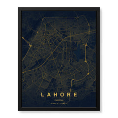 Lahore Navy & Gold Map - Minimalist City Map Series | Signature Artwork #00801