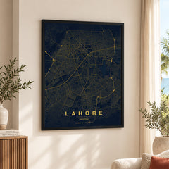 Lahore Navy & Gold Map - Minimalist City Map Series | Signature Artwork #00801