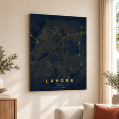 Lahore Navy & Gold Map - Minimalist City Map Series | Signature Artwork #00801