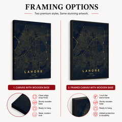 Lahore Navy & Gold Map - Minimalist City Map Series | Signature Artwork #00801