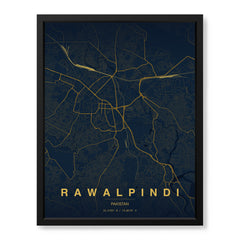 Rawalpindi Navy & Gold Map - Minimalist City Map Series | Signature Artwork #00803