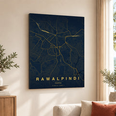 Rawalpindi Navy & Gold Map - Minimalist City Map Series | Signature Artwork #00803