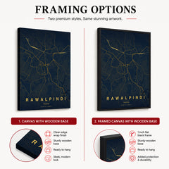 Rawalpindi Navy & Gold Map - Minimalist City Map Series | Signature Artwork #00803