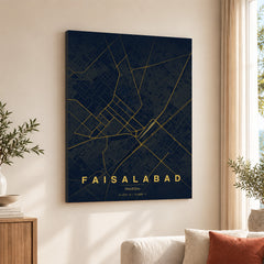 Faisalabad Navy & Gold Map - Minimalist City Map Series | Signature Artwork #00806