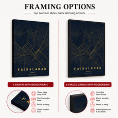 Faisalabad Navy & Gold Map - Minimalist City Map Series | Signature Artwork #00806