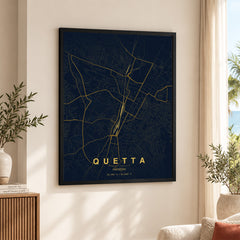 Quetta Navy & Gold Map - Minimalist City Map Series | Signature Artwork #00807