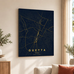 Quetta Navy & Gold Map - Minimalist City Map Series | Signature Artwork #00807