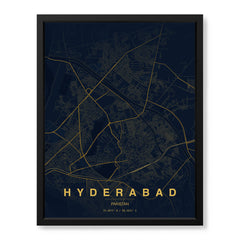 Hyderabad Navy & Gold Map - Minimalist City Map Series | Signature Artwork #00808