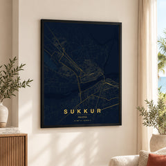 Sukkur Navy & Gold Map - Minimalist City Map Series | Signature Artwork #00809