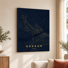 Sukkur Navy & Gold Map - Minimalist City Map Series | Signature Artwork #00809