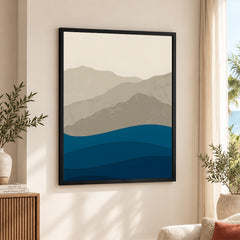 Grey & Blue Mountains With Sea Abstract Design | Abstract Office Artwork #0081