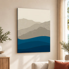 Grey & Blue Mountains With Sea Abstract Design | Abstract Office Artwork #0081