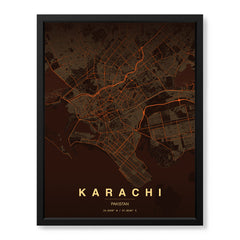 Karachi Orange & Brown Map - Minimalist City Map Series | Signature Artwork #00812