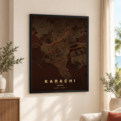 Karachi Orange & Brown Map - Minimalist City Map Series | Signature Artwork #00812