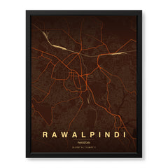 Rawalpindi Orange & Brown Map - Minimalist City Map Series | Signature Artwork #00815