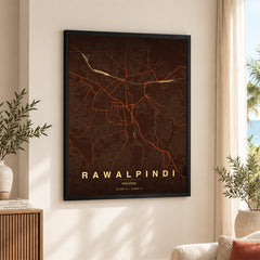 Rawalpindi Orange & Brown Map - Minimalist City Map Series | Signature Artwork #00815