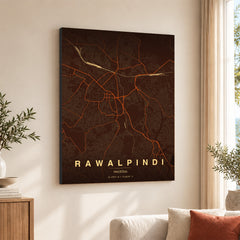 Rawalpindi Orange & Brown Map - Minimalist City Map Series | Signature Artwork #00815