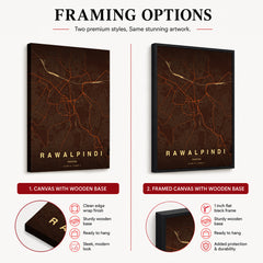 Rawalpindi Orange & Brown Map - Minimalist City Map Series | Signature Artwork #00815