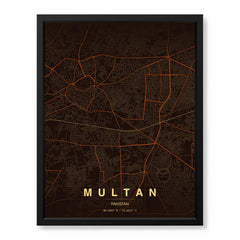 Multan Orange & Brown Map - Minimalist City Map Series | Signature Artwork #00816