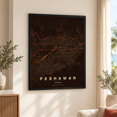 Peshawar Orange & Brown Map - Minimalist City Map Series | Signature Artwork #00817