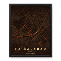 Faisalabad Orange & Brown Map - Minimalist City Map Series | Signature Artwork #00818
