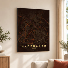Hyderabad Orange & Brown Map - Minimalist City Map Series | Signature Artwork #00820