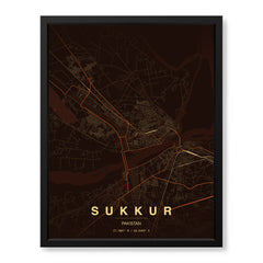 Sukkur Orange & Brown Map - Minimalist City Map Series | Signature Artwork #00821