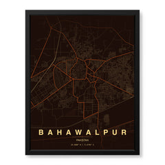 Bahawalpur Orange & Brown Map - Minimalist City Map Series | Signature Artwork #00822