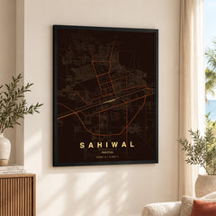 Sahiwal Orange & Brown Map - Minimalist City Map Series | Signature Artwork #00823